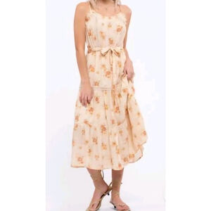 Women's Magnolia Beige Orange Floral Midi Dress S
